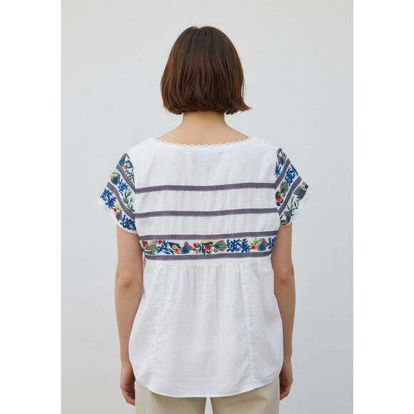 Anthropologie Vanessa & Virginia Embroidered Boho High Low Peasant Top Sz 6 - Picture 6 of 15